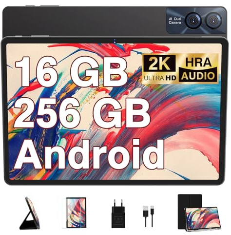 2024 Tablette Tactile 11 Pouces Android 13 16GB RAM+256GB ROM+TF 1TB, 2K Écran 2000 * 1200, Octa-Core, 8600mAh, WiFi 5G, GPS, BT 5.0, 13MP+5MP, Corps en Métal, avec Cas, Clavier et Souris-Gris