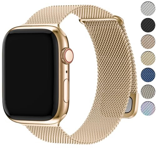 Fullmosa Correa Magnética Compatible con Apple Watch 44mm 45mm 46mm 49mm 42mm,Bracelet de Acero Inoxidable Milanese Loop para iWatch Ultra 2/1 Series 10 9 8 7 6 5 4 3 2 1 SE,Oro