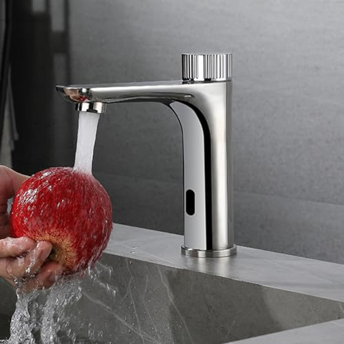 XJTNLB Wasserhahn mit Sensor Batterie Chrom Infrarot Sensor Wasserhahn mit Einstellbarem Temperaturbegrenzer Automatischer Wasserhahn Bad