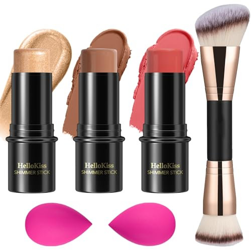 3 Stück Creme-Konturstift-Make-up-Set, Schattierungen mit Highlighter, Rouge und Bronzer,Zum Formen der Wangen, wasserfestes, mattes und taufrisches Finish(Medium,#04+#07+#14)
