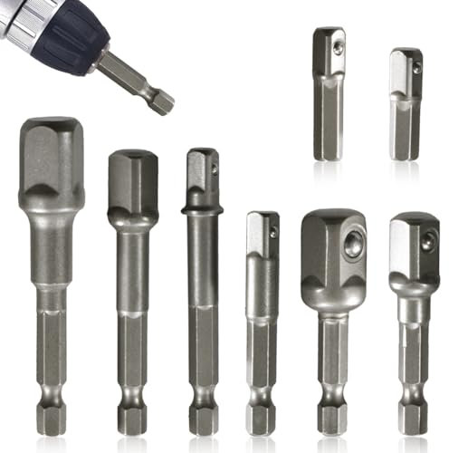 Socket Adapter Set, 8 PCS Impact Grade Driver Drill Bit Sets, 1/4 3/8 1/2 Hex Shank Driver Socket, Drill Adapter Set for Drill, Screwdriver Converts