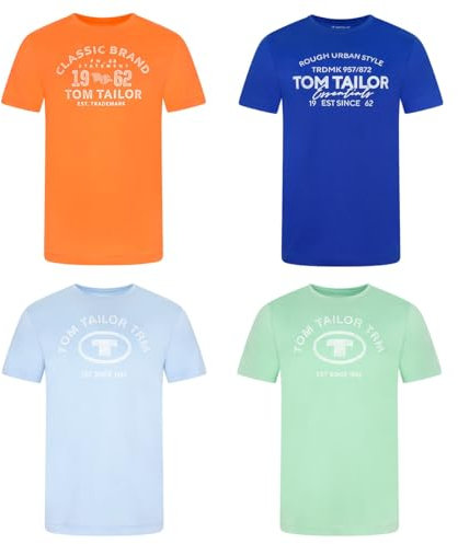 TOM TAILOR Tshirt Herren Baumwolle Regular Fit 4er Pack Set Rundhals Kurzarm Sommer Tee Shirt Logoprint 100% Baumwolle, Größe:XL, Farbe:Soft Basil Green (21542)
