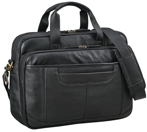 STILORD 'Quest' Aktentasche Herren Leder Laptoptasche 15,6 Zoll Umhängetasche Vintage Dokumententasche Groß Arbeitstasche Damen für Business Uni, Farbe:schwarz