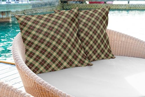 ABAKUHAUS Plaid Kissenbezug 2er-Pack, Tartan-Muster mit diagonalen Quadraten Klassische Komposition geometrischer Anordnung, 65 x 40 cm, Beige Grün Rubin