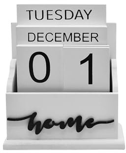 ANMOO Vintage Perpetual Calendars, Wooden Month Week Date Display Blocks for Desk Office Home Decoration Style 3 - White Desktop Block