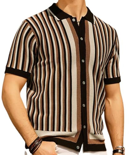 Kurzarm Herren Casual Revers Farbabstimmung T-Shirt Herren Knopfleiste Mode Tops Herren Jugend Persönlichkeit Trend Shirt Herren E-Black2 L