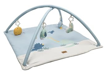 Sterntaler Spielbogen Dino Rexi - Spielbogen wattiert - Baby Spieldecke mit Bogen und Spielfiguren zum Abnehmen - Baby Spielzeug mit Knisterpapier, graublau