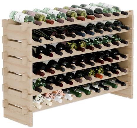 Lenmar RW-STK Weinregal aus Holz, 48-60 Flaschen Kapazität, 6 Ebenen, Farbe Beige, ideal für den Keller oder Wohnbereich, dekoratives Flaschenregal, Robustes Kellerregal für Weinflaschen (RW-STK-60)
