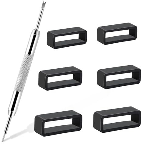 6 PCS Black Watch Band Holder, Silicone Watch Band Loops Watch Strap Loop Replacement Holder Rings for Smart Watch Band Wristband Replacement with 1 PCS Double Tip Watch Strap Pins Repair Tools