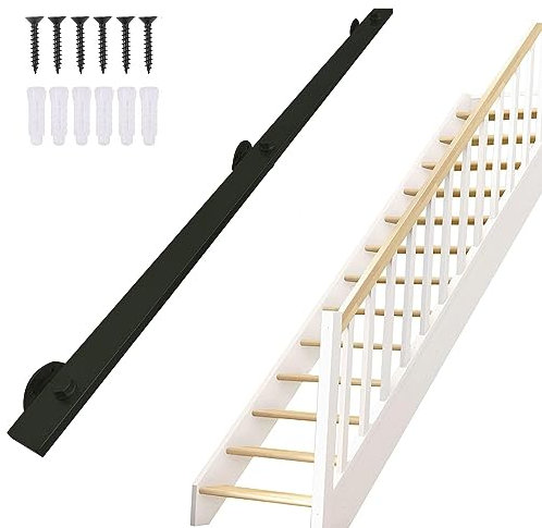 Industrieller Handlauf, Moderne Handläufe für Innentreppen, Wandmontage, Treppengeländer, Handlauf, schwarzes Metall-Treppengeländer, 30 cm–600 cm (Größe: 5 Fuß/150 cm)