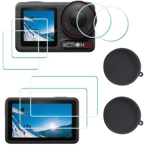 ULBTER Displayschutz schutzfolie für DJI OSMO Action 5 Pro Kamera + Objektivdeckel abdeckung [2+6 Stück], 0,3 mm 9H Härte gehärtetes Glas, Anti-Scrach Anti-Bläschen