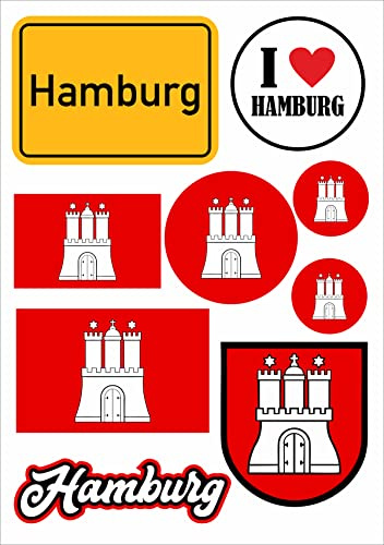 Daged Hamburg Aufkleber Karte 9 Stück - PKW Auto Motorrad Biker Flagge Fahne Vinyl ST