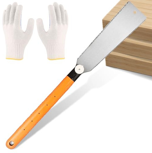 Scie japonaise 270 mm : scie japonaise professionnelle avec gants, scie japonaise en acier au carbone, double bord scie à main japonaise 7-12TPI, scie japonaise pour le travail du bois, bricolage,