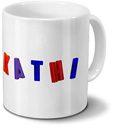 printplanet Tasse mit Namen Kathi - Motiv Magnetbuchstaben - Becher, Kaffeetasse, Kaffeebecher, Mug - Blau