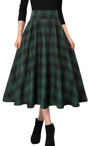 MGizo DtiSpectrum Jupes Plissées à Carreaux pour Femmes - Jupe Plissée Évasée à Taille Haute et Élastique à Boutons sur Le Devant Vintage en Tartan Mi-Longue