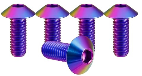 RISON-Titanium 5 Stück Titanschrauben M5x0.8x10mm für Motorrad Fahrrad | Sechskantschrauben Innensechskantschrauben Schirmkopfschrauben Wasserflaschenhalter Bolzen Knopfkopf Schrauben