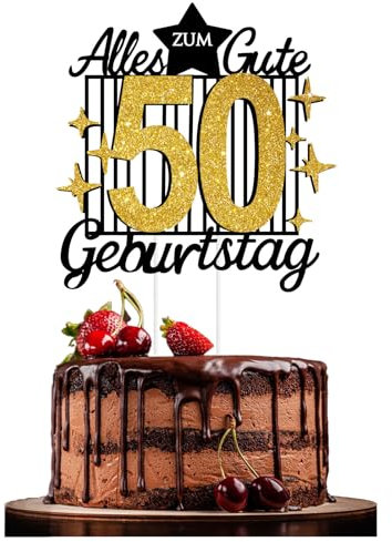 Kronen-Deko für Torte 50. Geburtstag – Goldene & Schwarze Königskronen Cake Topper | Happy 50th Geburtstag Deko für Frauen/Männer | Krönchen Motiv (Black & Gold)