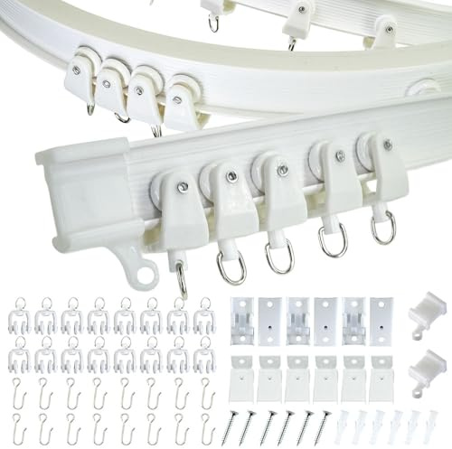 ciciment 2m Bendable Curtain Track for Bay & Straight Windows – Heavy-Duty Plastic Rail with Ceiling & Wall Mount Brackets, Complete with Fixings