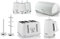 Swan Elegance White 1.7L Kettle, 4 Slice Toaster, Breadbin, Tea, Coffee, Sugar Canisters, Mug Tree and Towel Pole. Contemporary Matching Kitchen Set of 8 with a Premium Textured White Finish