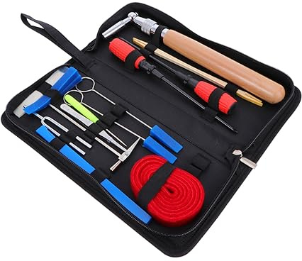 16 Stück Klavierstimmset mit Koffer für Schüler Am Klavier | Stimmgabel, Dämpfer, Hammer und Stimmzubehör, Schwarz, Holz Nylon Gummi Legierung Canvas