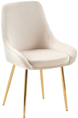 CLP Esszimmerstuhl Elmira I Küchenstuhl mit Samtbezug gepolstert I Polsterstuhl mit Rückenlehne, Farbe:Creme, Material Gestell:Metall Gold