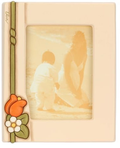 THUN Portafoto con Fiori, Grande, Ceramica; Telaio: Legno di Pino; Vetro, Collezione Country Bloom, 20,4 x 3,3 x 25,3 cm