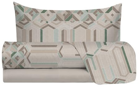 hermet Set Lenzuola Letto Singolo In 100% Cotone Fantasia, Completo Letto 1 Piazza, Lenzuolo da Sopra + Lenzuolo con Angoli + Federa, Var. Nilo Tortora