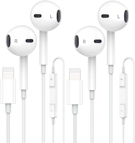 Amoner iPhone In-Ear Kopfhörer mit Kabel, 2 Pack HiFi Stereo Stereo Ohrhörer mit Lightning Anschluss Mikrofon und Lautstärkeregler, Kompatibel mit iPhone 14/13/12/11/Pro
