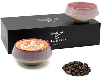 Pheniox | Cappuccino Tassen Set Barista Red - 2x 180 ml | hochwertige Latte Art Tassen aus Porzellan - Kaffeetassen ohne Henkel | zeitloses, modernes Design - spülmaschinenfest | Geschenk Mann Frau