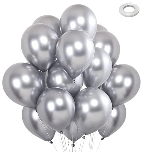 Gleemix Luftballons Silber Metallic, 20 Stück 10 Zoll Geburtstag Dekoration Ballons Helium Für Party, Hochzeit, Weihnachtendeko, Taufe Deko Graduierung Und Geburtstag