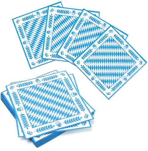 PARTY GO 40 Stück Oktoberfest Servietten Blau Weiß Party Dekoration Zubehör Deko mit Rautenmuster – Tischdeko Oktoberfest & Wiesn Party Dekoration Zubehör