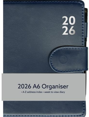 Taschenkalender 2026, A6, Wochenansicht, Marineblau, weiches Kunstleder, Organizer, Schnappverschluss und Stiftschlaufe, kompakter Wochenplaner, Reisen, Arbeit, Schule, Zuhause