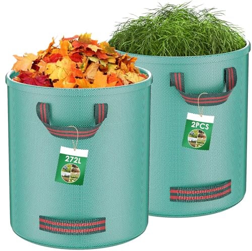 Pfloge® 2X 272L Gartenabfallsack, Gartensack mit 4 Griffe, Wasserdicht, Selbststehend, Laubsack Haltbar Korrosionsbeständig für Gartenabfälle und Grünschnitt