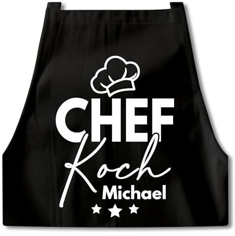 Kochschürze Herren Schürze personalisiert Küchenschürze Chefkoch Männer Geschenk Mann Koch Grillschürze Schwarz