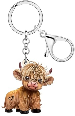 DALANE Cute Highland Cow Schlüsselanhänger Western Geschenke für Damen | Acryl Lustig Hyland Kuh Auto Schlüsselring,Bauernhof Tiere Country Cowboy Schmuck,Taschen Anhänger Rucksack Zubehör