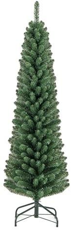 XUANYU Árbol de Navidad Artificial Pin 150 cm Slim, árbol de Navidad realista, árbol de Navidad con patas de metal, montaje rápido, para interior Patio Hall Café, color verde