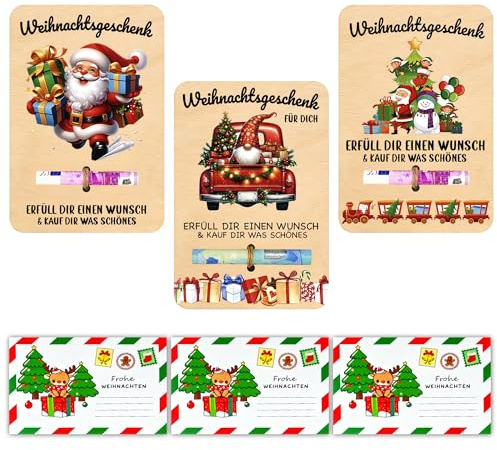 3 Stück Geldgeschenke Verpackung Weihnachten, Geldkarte Weihnachten Holz, Weihnachtskarten mit Umschlag, Weihnachtskarte Geldgeschenk, Weihnachtsgeschenke Nikolaus Geschenke