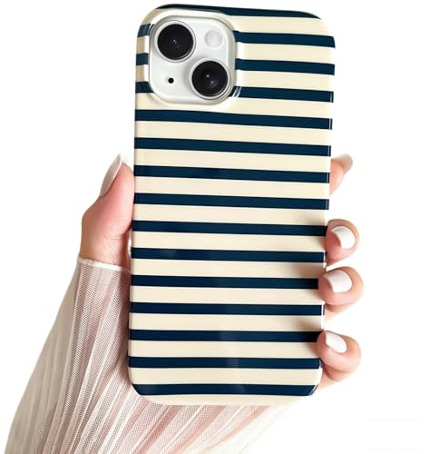 SmoBea for iPhone 13 Case Cute Horizontal Striped Phone Case, Soft TPU Slim Shockproof Phone Cover for Women Girls Beautiful and Stylish, Navy Blue