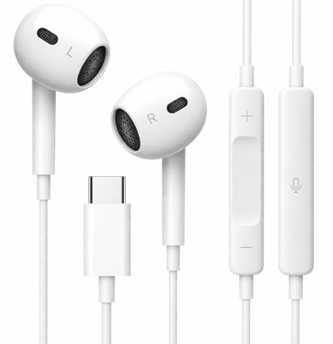 USB-C In-Ear Headphones with Microphone and Volume Control Wired Type-C Earphones Noise Isolating Stereo Sound, Comfortable Earbuds Compatible with Samsung Galaxy, Google Pixel, OnePlus, iPad, Laptop