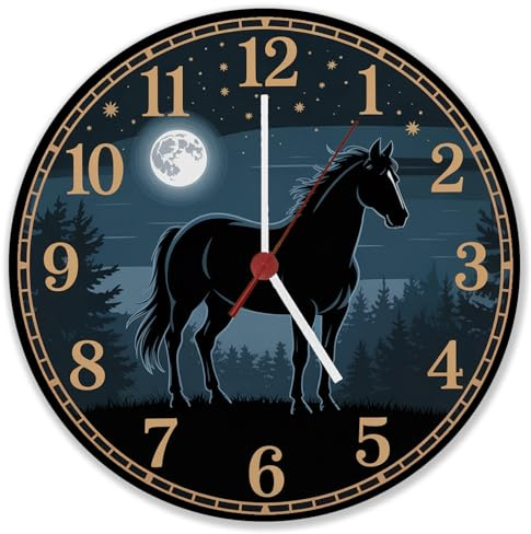 speecheese Pferdeträume Pferd Vollmond im Wald Wanduhr für Pferdefans Wohnzimmeruhr mit schönem Pferde-Design