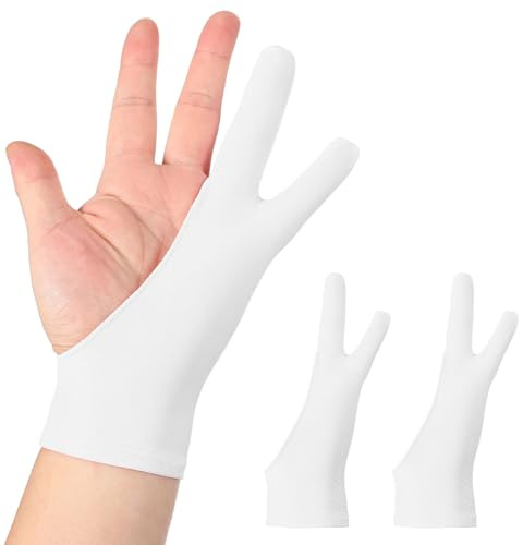 sourcing map 2pcs Artist Drawing Glove, Breathable Graphics Painting Glove with Two Fingers for Right Hand and Left Hand Graphic Digital Tablet Paper Sketching (Size L), White