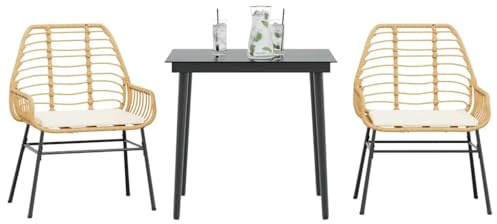Tonture 3-TLG. Garten-Essgruppe, Braun Poly Rattan, Glasplatte, UV-beständig, 110 kg Traglast, für Terrasse, Balkon, Essbereich im Freien