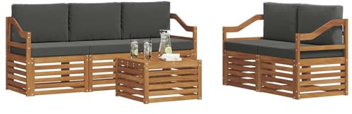 vidaXL Sofagarnituren 6 pcs Natur und Anthrazit Massivholz Akazie, Moderne Gartenmöbel, strapazierfähiges Outdoor-Sofa, Lounge-Set für die Terrasse, bequemes Sitzen draußen