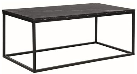SIGNAL MEBLE Rossi A, Couchtisch in Schwarzer Marmoroptik, Laminiertes Holz mit Mattschwarzem Metallgestell, 110x60x45 cm