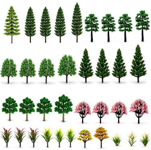 36 Pcs Assorted Model Trees, 2.8-7 cm Miniature Trees for Diorama Scenery | Assorted ginkgo, pine and colourful trees; seven sizes from 2.8-7cm; for train scenery, architecture, dioramas and DIY crafts
