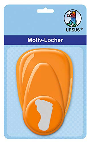 Ursus 19480002 - Motivlocher mit Hebel mittel, Fuß, orange, ausgestanztes Motiv ca. 25,4 mm, aus Kunststoff mit Metallstanze, geeignet für Grammaturen von 160 220 g /qm
