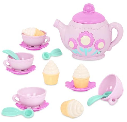 Battat - Cerchio di gioco Ladida Musical Tea Party - Teiera rosa che canta con 17 pezzi - Set da cucina e gioco di finzione per bambini, 3 anni +