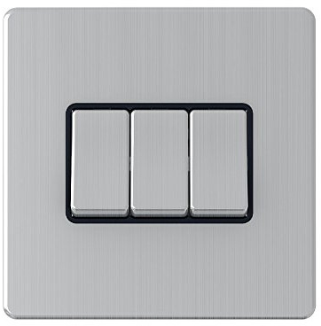 AET SL3GSWIBS 3 Gang 10 A Screwless Black Insert Metal Rocker Switch