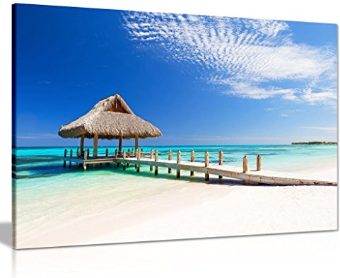 Beautiful Tropical White Sandy Beach Dominican Republic Nature Seascape Coast Canvas Wall Art Picture Print (36X24)