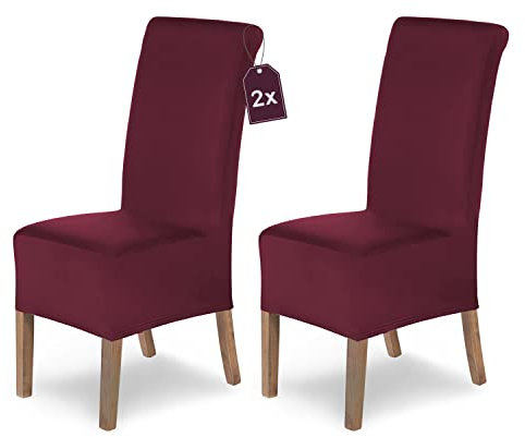 SCHEFFLER-Home Stuhlhussen 2er Set Lena Bordeaux/elastische und langlebige Hussen für Stühle/Robustes Freischwinger Hussen Set/Stuhlhussen Stretch/Stuhl Hussen waschbar